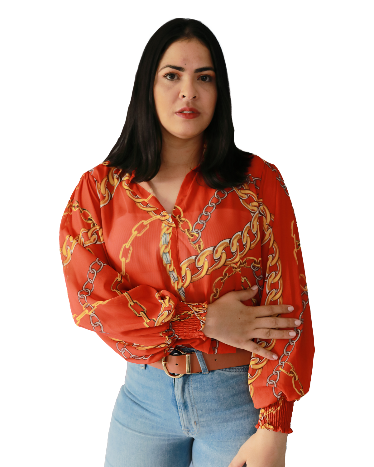 A printed Woven top featuring shirt collar – Tienda Tatiana Laínez